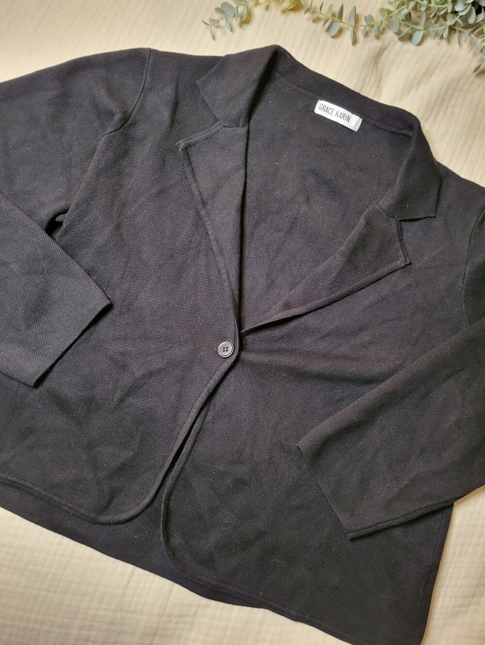 Grace Karin Black Single-Button Knit Blazer